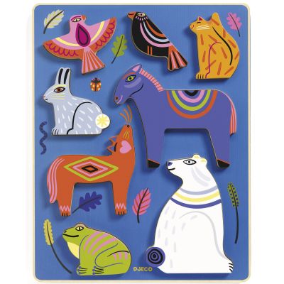 DJECO Puzzle relief  Animaux en bois 