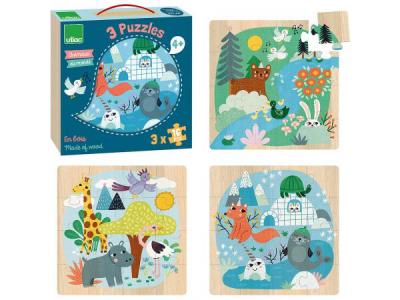 VILAC  - Coffret 3 puzzles Animaux du monde - Puzzle en bois