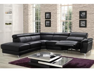VENTE UNIQUE Canap&eacute; d'angle relax &eacute;lectrique en cuir SITIA - Noir - Angle gauche 