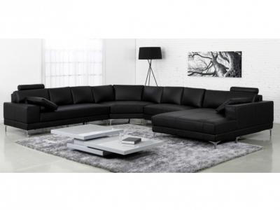 VENTE UNIQUE Canap&eacute; panoramique 7 places cuir sup&eacute;rieur DONATELLO II - Noir - Angle droit