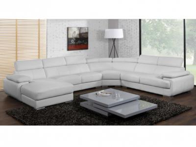 VENTE UNIQUE Canap&eacute; panoramique 7 places en cuir ELEVANTO - Blanc - Angle gauche 