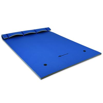 COSTWAY tapis flottant en mousse XPE giantex bleu 270x180cm 3 couches avec attache &eacute;lastique de 3,5m capacit&eacute; portante 300kg pour piscine/plage 
