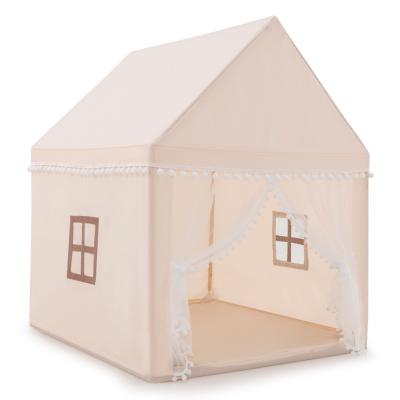 COSTWAY Tente de Jeu Enfant Ch&acirc;teau Int&eacute;rieur Cadre en Bois Couverture en Coton Caf&eacute;