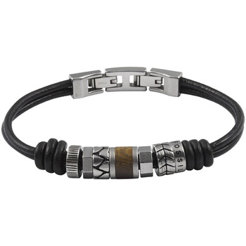 FOSSIL Bracelet en Cuir Noir et perles en Acier Inoxydable, JF84196040