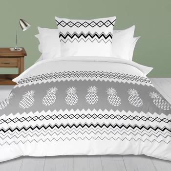 SOLEIL D OCRE Parure de couette Ananas - Microfibre - 140 x 200 cm - Gris
