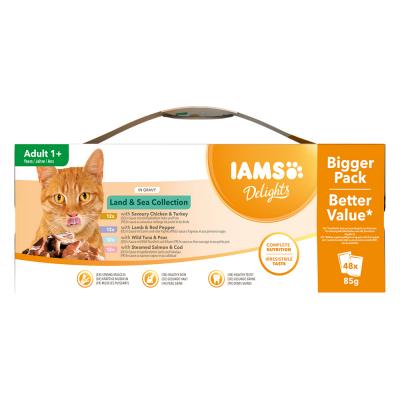 IAMS  Delights Adult Terre & Mer 48 x 85 g - en sauce