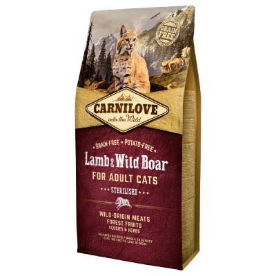 CARNILOVE Nourriture Naturelle Chats St&eacute;rilis&eacute;s Adult Agneau et Sanglier 6 Kg
