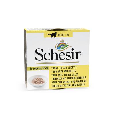 SCHESIR Patee pour chat avec Bouillon  Boite 70g 70g - Thon Blanchaille