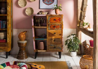 Commode 79x40 Bois de r&eacute;cup&eacute;ration laqu&eacute; Multicolore SIXTIES #105