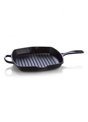 LE CREUSET  Skillet Gril en Fonte &Eacute;maill&eacute;e, Carr&eacute;, 26 cm, 2,86 kg, Noir Mat, 201832600
