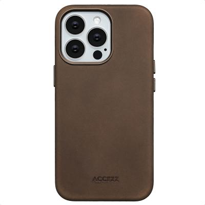 ACCEZZ Coque pour iPhone 13, iPhone 13 Pro Cuir v&eacute;ritable Rustic Brown