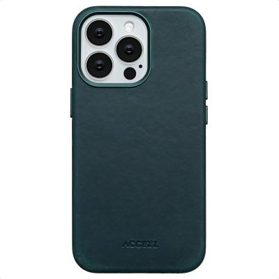 ACCEZZ Coque pour iPhone 13, iPhone 13 Pro Cuir v&eacute;ritable Smokey Vert