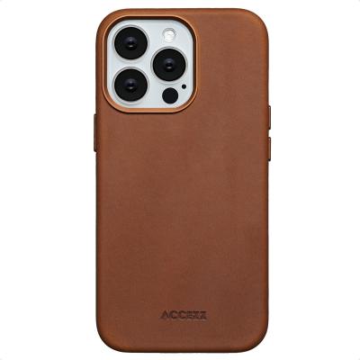 ACCEZZ Coque pour iPhone 13, iPhone 13 Pro Cuir v&eacute;ritable Tabacco Cognac