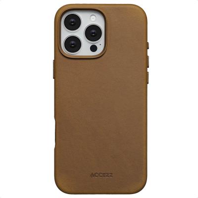 ACCEZZ Coque pour iPhone 16 Pro Max Cuir v&eacute;ritable Tabacco Cognac
