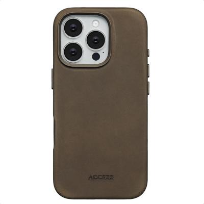 ACCEZZ Coque pour iPhone 16 Pro Cuir v&eacute;ritable Rustic Brown