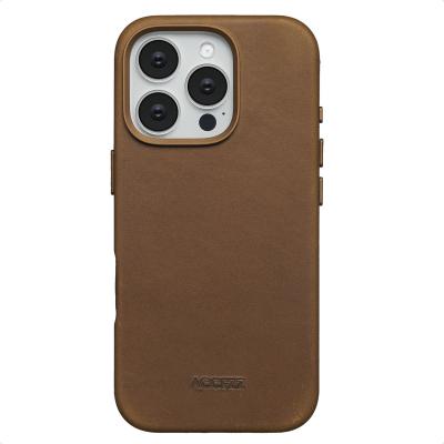 ACCEZZ Coque pour iPhone 16 Pro Cuir v&eacute;ritable Tabacco Cognac