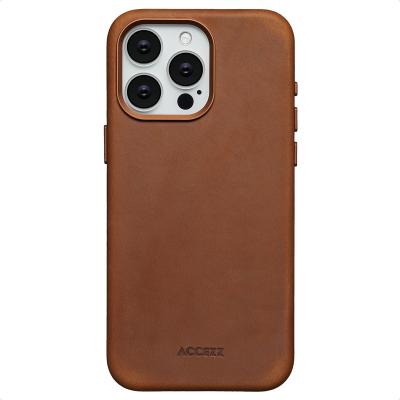 ACCEZZ Coque pour iPhone 15 Pro Max Cuir v&eacute;ritable Tabacco Cognac