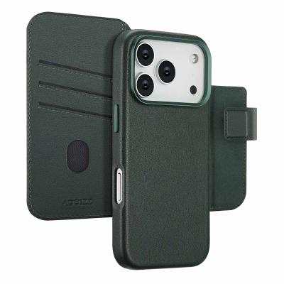 ACCEZZ  &Eacute;tui de t&eacute;lephone portefeuille en cuir 2-en-1 avec MagSafe Apple iPhone 17 Pro - Cedar Green