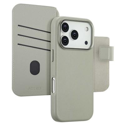 ACCEZZ  &Eacute;tui de t&eacute;lephone portefeuille en cuir 2-en-1 avec MagSafe Apple iPhone 17 Pro - Light Grey