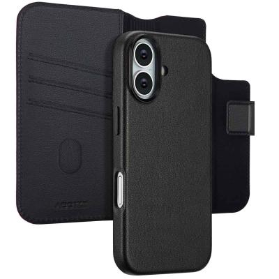 ACCEZZ  &Eacute;tui de t&eacute;lephone portefeuille en cuir 2-en-1 avec MagSafe Apple iPhone 17 - Onyx Black