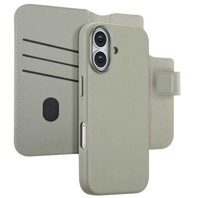 ACCEZZ  &Eacute;tui de t&eacute;lephone portefeuille en cuir 2-en-1 avec MagSafe Apple iPhone 17 - Light Grey