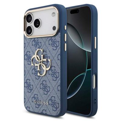 GUESS  Coque 4G Metal Logo Backcover Apple iPhone 17 Pro - Gold Edge - Blue