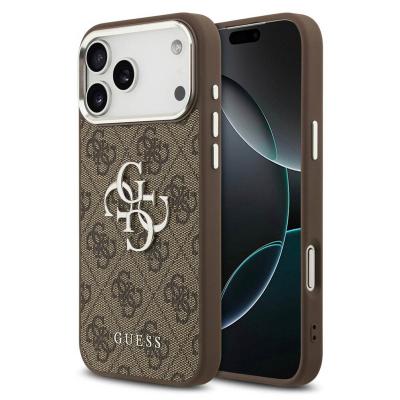 GUESS Coque  4G Big 4G Classic Logo pour iPhone 17 Pro marron argent&eacute; - Neuf