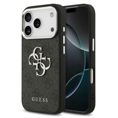 GUESS  Coque 4G Metal Logo Backcover Apple iPhone 17 Pro - Silver Edge - Black