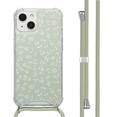 IMOSHION Coque pour iPhone 13 Plastique Smoke Vert Fleurs