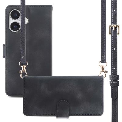 IMOSHION  Etui de t&eacute;lephone portefeuille avec cordon Apple iPhone 16 - Noir