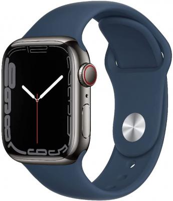 Apple watch series 7 gps + cellular 41mm acier inoxydable graphite bracelet sport bleu