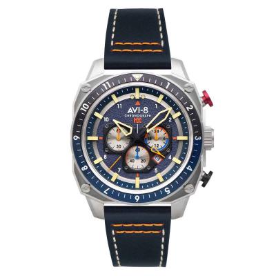 AVI 8 Montre Homme Hawker Hunter Dual Time Chrono AV-4100-02 - Bracelet Cuir Bleu