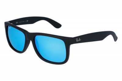 RAY BAN Ray-ban justin rubber black vert miroit&eacute; bleu - small-medium - noir