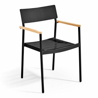 OVIALA Chaise de jardin en aluminium et bois avec accoudoirs