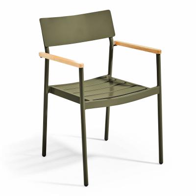 OVIALA  Fauteuil en Aluminium et Bois avec accoudoirs Vert Kaki