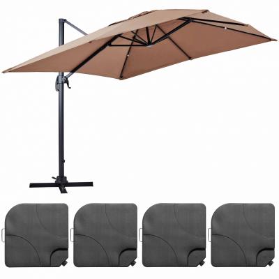 OVIALA Parasol d&eacute;port&eacute; 3x4m et 4 dalles &agrave; remplir aluminium taupe