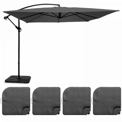 OVIALA Parasol d&eacute;port&eacute; 3x3m et 4 dalles &agrave; remplir aluminium gris