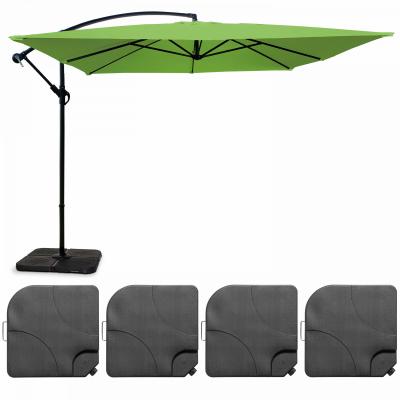 OVIALA Parasol d&eacute;port&eacute; et 4 dalles &agrave; remplir aluminium vert 3x3m