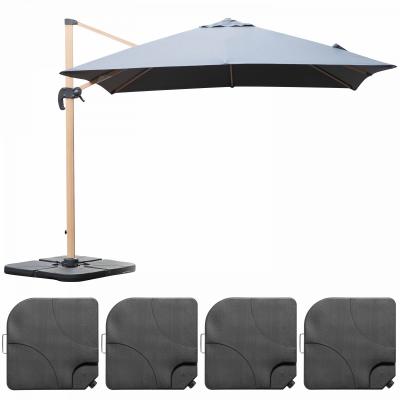 OVIALA Parasol d&eacute;port&eacute; 3x3m et 4 dalles &agrave; remplir effet bois gris