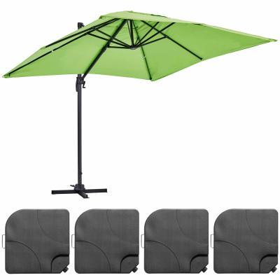 OVIALA Parasol d&eacute;port&eacute; 2x3 m et 4 dalles &agrave; remplir aluminium vert