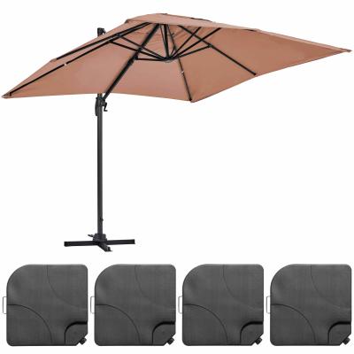 OVIALA Parasol d&eacute;port&eacute; 2x3 m et 4 dalles &agrave; remplir aluminium taupe