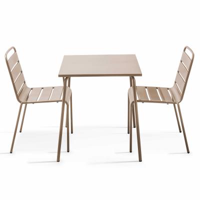 OVIALA Palavas - ensemble table de jardin carr&eacute;e et 2 chaises acier taupe