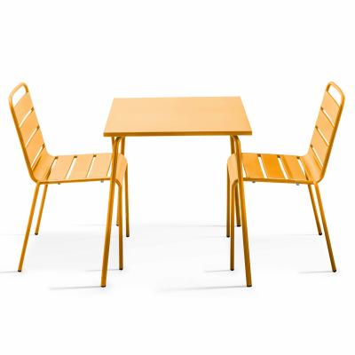 OVIALA Palavas - ensemble table de jardin carr&eacute;e et 2 chaises acier jaune
