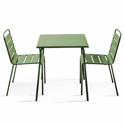 OVIALA Ensemble table de jardin carr&eacute;e et 2 chaises acier vert cactus Palavas  