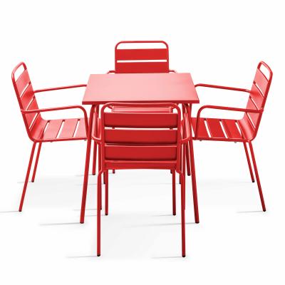 OVIALA  - Ensemble table de jardin carr&eacute;e et 4 fauteuils acier rouge - Palavas