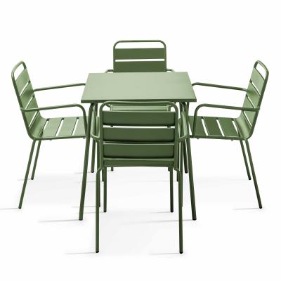 OVIALA Ensemble table de jardin carr&eacute;e et 4 fauteuils acier vert cactus