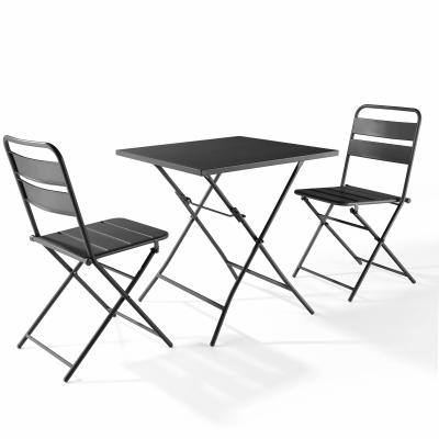 OVIALA Palavas - Table carr&eacute; pliante et 2 chaises pliantes acier gris - Gris