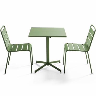 OVIALA Ensemble table de jardin carr&eacute;e et 2 chaises m&eacute;tal vert cactus Palavas  