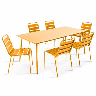 OVIALA Ensemble table de jardin et 6 chaises en m&eacute;tal jaune 180 x 90 x 72 cm