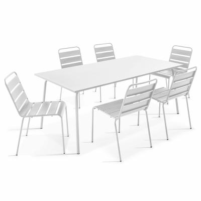 OVIALA Ensemble table de jardin et 6 chaises en m&eacute;tal blanc 180 x 90 x 72 cm
